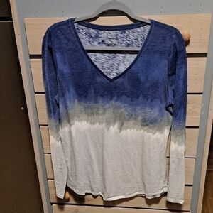 Women's Blue and Grey Ombre Long Sleeve Top